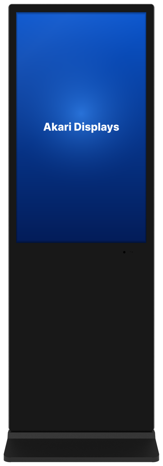 Verticale touchscreen zuil van Akari Displays van opzij