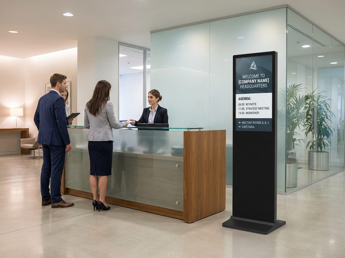 Touchscreen zuil als digitale receptie in een entreehal
